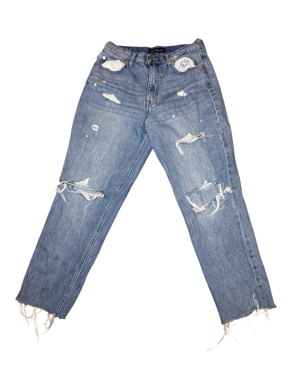 Aeropostale Slim & Thick Curvy Mom Jeans Distressed Raw Hem Light Wash Size 10